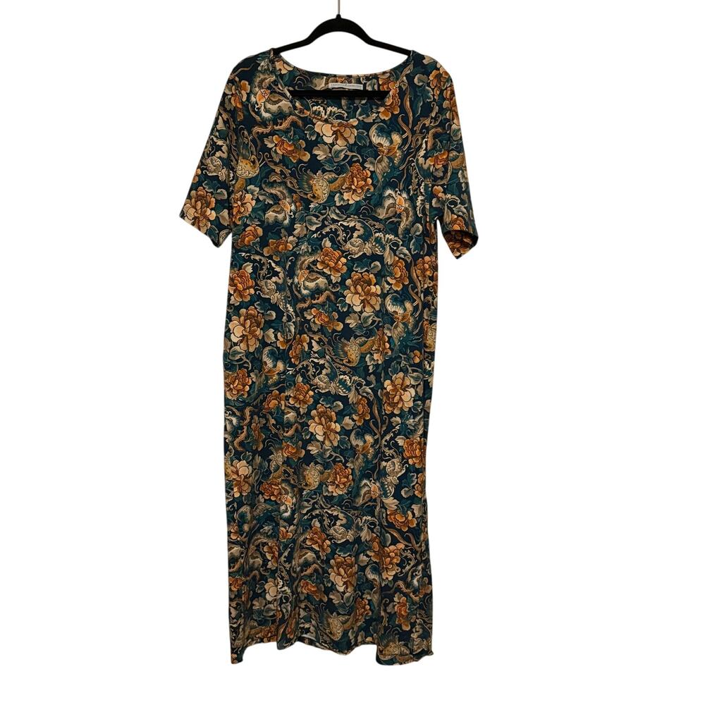 Peruvian Connection Floral Botanical Maxi Dress XL Teal Boho